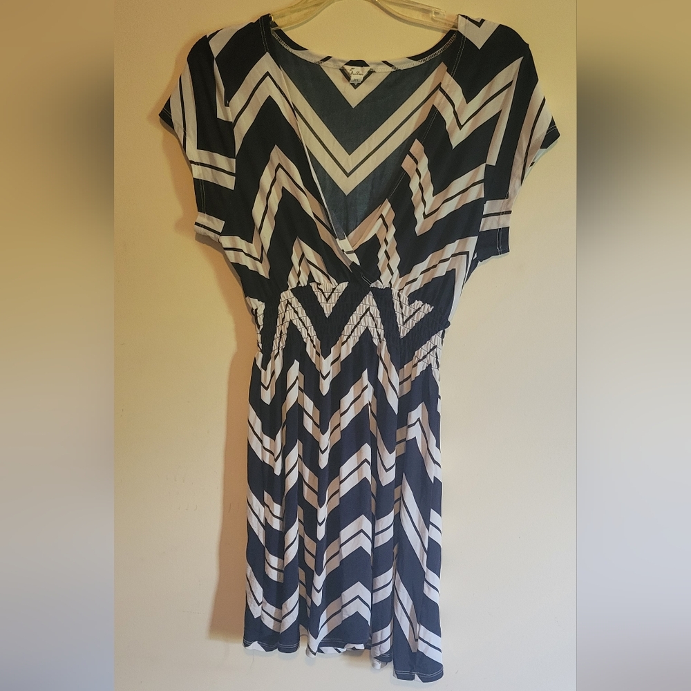 5th & Love Blue and White Dolman Sleeve V-neck Mini Dress